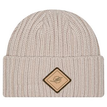 Men's New Era Light Beige Miami Dolphins Logo Applique Cuffed Knit Hat