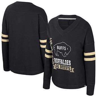 Women's Colosseum Black Colorado Buffaloes Oversized Violet Distressed V-Neck Long Sleeve T-Shirt