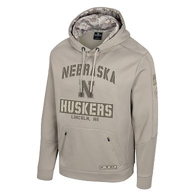 Men's Colosseum Oatmeal Nebraska Huskers Operation Hat Trick Battalion Hoodie