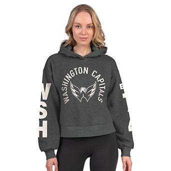 Women's Starter Heather Charcoal Washington Capitals Star Player Cropped Fleece Hoodie