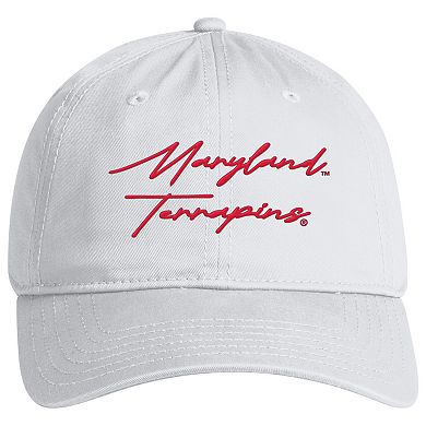 Men's Under Armour White Maryland Terrapins College Essentials Washed Cotton Blend Adjustable Hat
