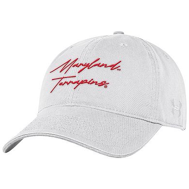 Men's Under Armour White Maryland Terrapins College Essentials Washed Cotton Blend Adjustable Hat