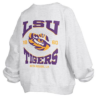 Women's Pressbox Oatmeal LSU Tigers Waist Length Oversized Janise Melange Sweatshirt