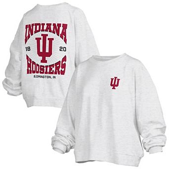 Women's Pressbox Oatmeal Indiana Hoosiers Waist Length Oversized Janise Melange Sweatshirt