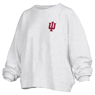 Women's Pressbox Oatmeal Indiana Hoosiers Waist Length Oversized Janise Melange Sweatshirt