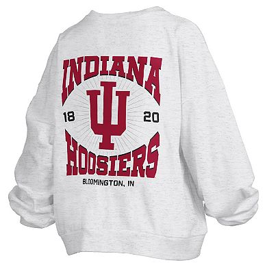 Women's Pressbox Oatmeal Indiana Hoosiers Waist Length Oversized Janise Melange Sweatshirt