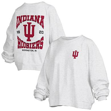 Women's Pressbox Oatmeal Indiana Hoosiers Waist Length Oversized Janise Melange Sweatshirt