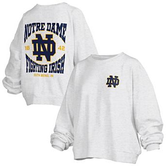 Women's Pressbox Oatmeal Notre Dame Fighting Irish Waist Length Oversized Janise Melange Sweatshirt