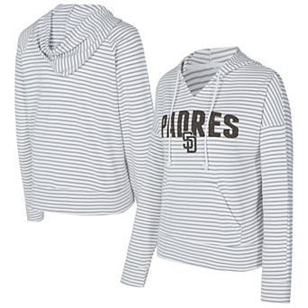 Women's Concepts Sport White/Gray San Diego Padres Liftoff Striped V-Neck Hoodie