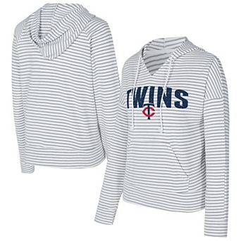 Women's Concepts Sport White/Gray Minnesota Twins Liftoff Striped V-Neck Hoodie