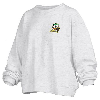 Women's Pressbox Oatmeal Oregon Ducks Waist Length Oversized Janise Melange Sweatshirt