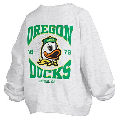 Women's Pressbox Oatmeal Oregon Ducks Waist Length Oversized Janise Melange Sweatshirt