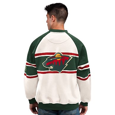 Men's Starter White Minnesota Wild Defense Fleece Crewneck Sweatshirt