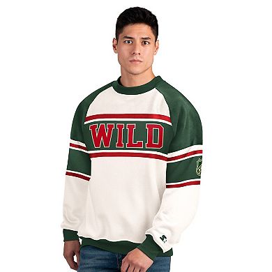 Men's Starter White Minnesota Wild Defense Fleece Crewneck Sweatshirt