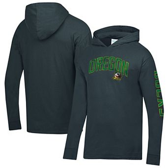 Men's ComfortWash Charcoal Oregon Ducks Long Sleeve Hooded T-Shirt