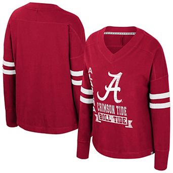 Women's Colosseum Crimson Alabama Crimson Tide Oversized Violet Distressed V-Neck Long Sleeve T-Shirt