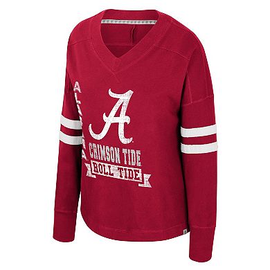 Women's Colosseum Crimson Alabama Crimson Tide Oversized Violet Distressed V-Neck Long Sleeve T-Shirt