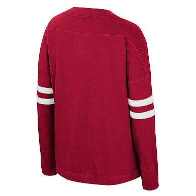 Women's Colosseum Crimson Alabama Crimson Tide Oversized Violet Distressed V-Neck Long Sleeve T-Shirt
