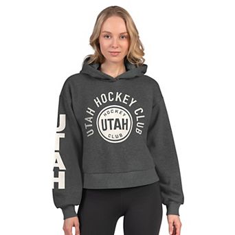 Women's Starter Heather Charcoal Utah Mammoth Star Player Cropped Fleece Hoodie