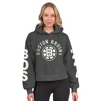Women's Starter Heather Charcoal Boston Bruins Star Player Cropped Fleece Hoodie