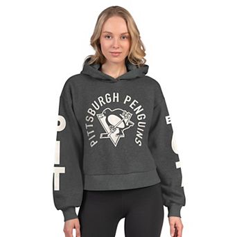 Women's Starter Heather Charcoal Pittsburgh Penguins Star Player Cropped Fleece Hoodie