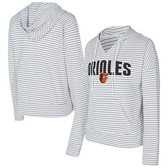Women's Concepts Sport White/Gray Baltimore Orioles Liftoff Striped V-Neck Hoodie