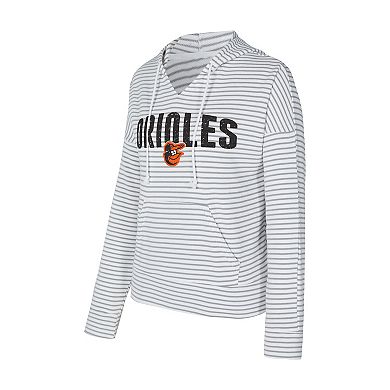 Women's Concepts Sport White/Gray Baltimore Orioles Liftoff Striped V-Neck Hoodie