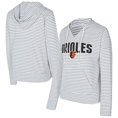 Women's Concepts Sport White/Gray Baltimore Orioles Liftoff Striped V-Neck Hoodie