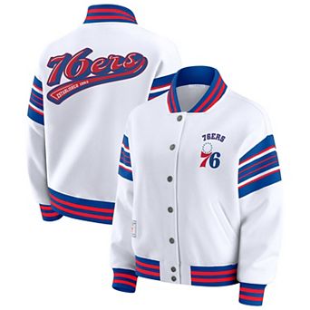 Women's WEAR by Erin Andrews White Philadelphia 76ers Full-Snap Fleece Sweatshirt Jacket