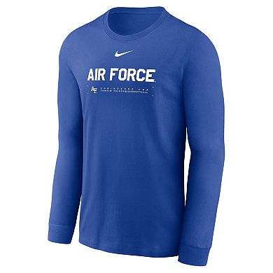 Men's Nike Royal Air Force Falcons 2025 Courtside Basketball Shootaround Dri-FIT Long Sleeve T-Shirt