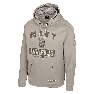 Men's Colosseum Oatmeal Navy Midshipmen Operation Hat Trick Battalion Hoodie
