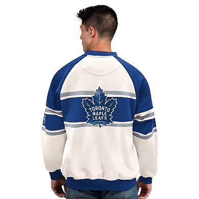 Men's Starter White Toronto Maple Leafs Defense Fleece Crewneck Sweatshirt