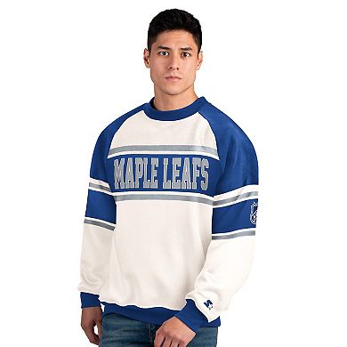 Men's Starter White Toronto Maple Leafs Defense Fleece Crewneck Sweatshirt