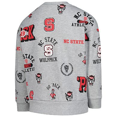 Girls Youth Gameday Couture Heather Gray NC State Wolfpack Always On Repeat Pullover Sweatshirt
