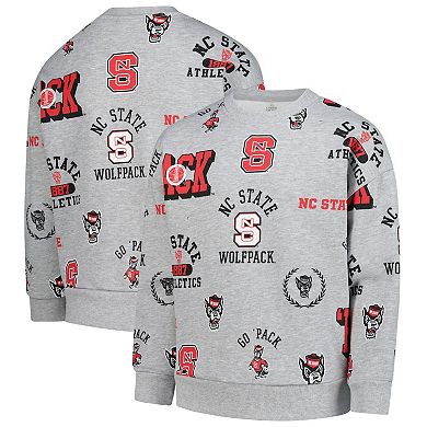 Girls Youth Gameday Couture Heather Gray NC State Wolfpack Always On Repeat Pullover Sweatshirt