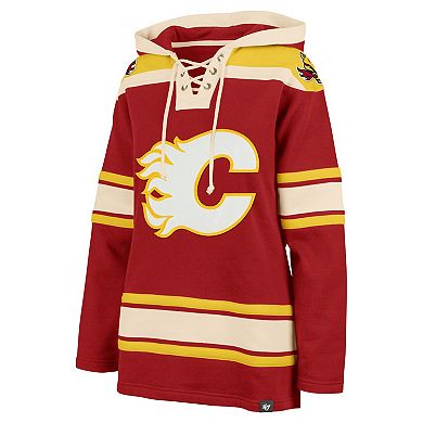 Women's '47 Red Calgary Flames Superior Lacer Pullover Hoodie