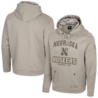 Men's Colosseum Oatmeal Nebraska Huskers Big & Tall Operation Hat Trick Battalion Hoodie Sweatshirt