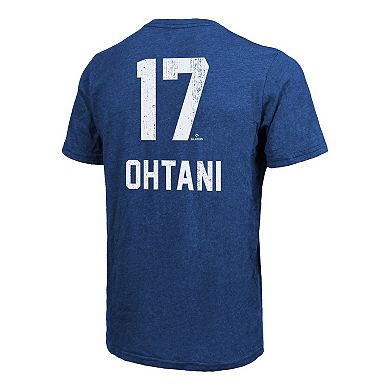 Men's Majestic Threads Shohei Ohtani Royal Los Angeles Dodgers 2025 World Series Name & Number Tri-Blend T-Shirt