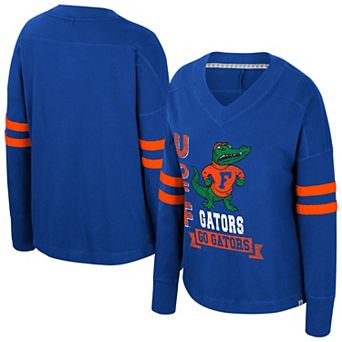 Women's Colosseum Royal Florida Gators Oversized Violet Distressed V-Neck Long Sleeve T-Shirt