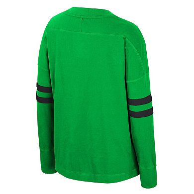 Women's Colosseum Green Oregon Ducks Oversized Violet Distressed V-Neck Long Sleeve T-Shirt