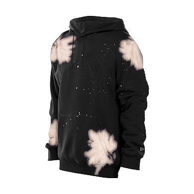 Men's New Era Black New York Knicks Injection Bleached Out Raw Edge Hoodie