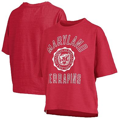 Women's Pressbox Red Maryland Terrapins Motley Crew Bishop Waist Length Oversized T-Shirt