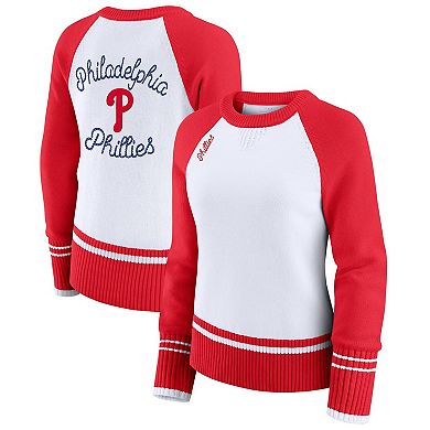Women's WEAR by Erin Andrews White Philadelphia Phillies Colorblock Raglan Sweater