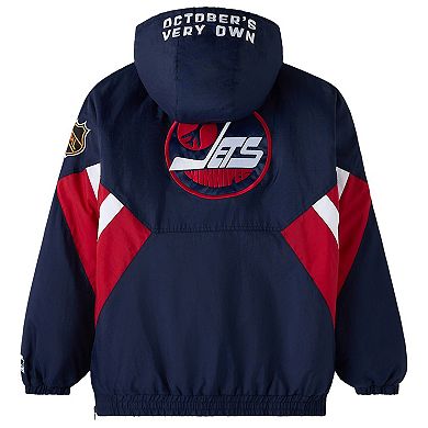 Men's OVO x Starter Navy Winnipeg Jets Half-Zip Hooded Jacket