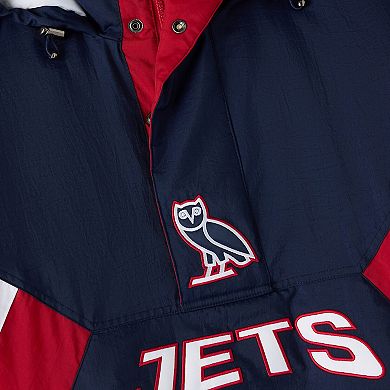 Men's OVO x Starter Navy Winnipeg Jets Half-Zip Hooded Jacket