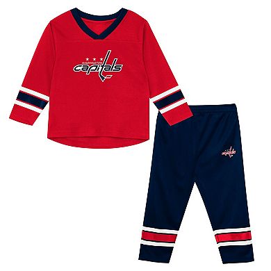 Preschool Outerstuff Red/Navy Washington Capitals Denting the Net Long Sleeve T-Shirt and Pants Set