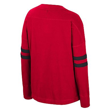 Women's Colosseum Red Nebraska Huskers Oversized Violet Distressed V-Neck Long Sleeve T-Shirt