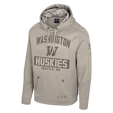 Men's Colosseum Oatmeal Washington Huskies Big & Tall Operation Hat Trick Battalion Hoodie Sweatshirt