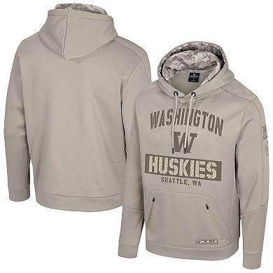 Men's Colosseum Oatmeal Washington Huskies Big & Tall Operation Hat Trick Battalion Hoodie Sweatshirt
