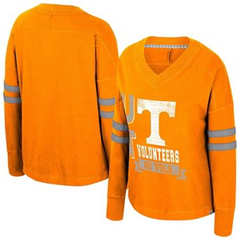 Women's Colosseum Tennessee Orange Tennessee Volunteers Oversized Violet Distressed V-Neck Long Sleeve T-Shirt